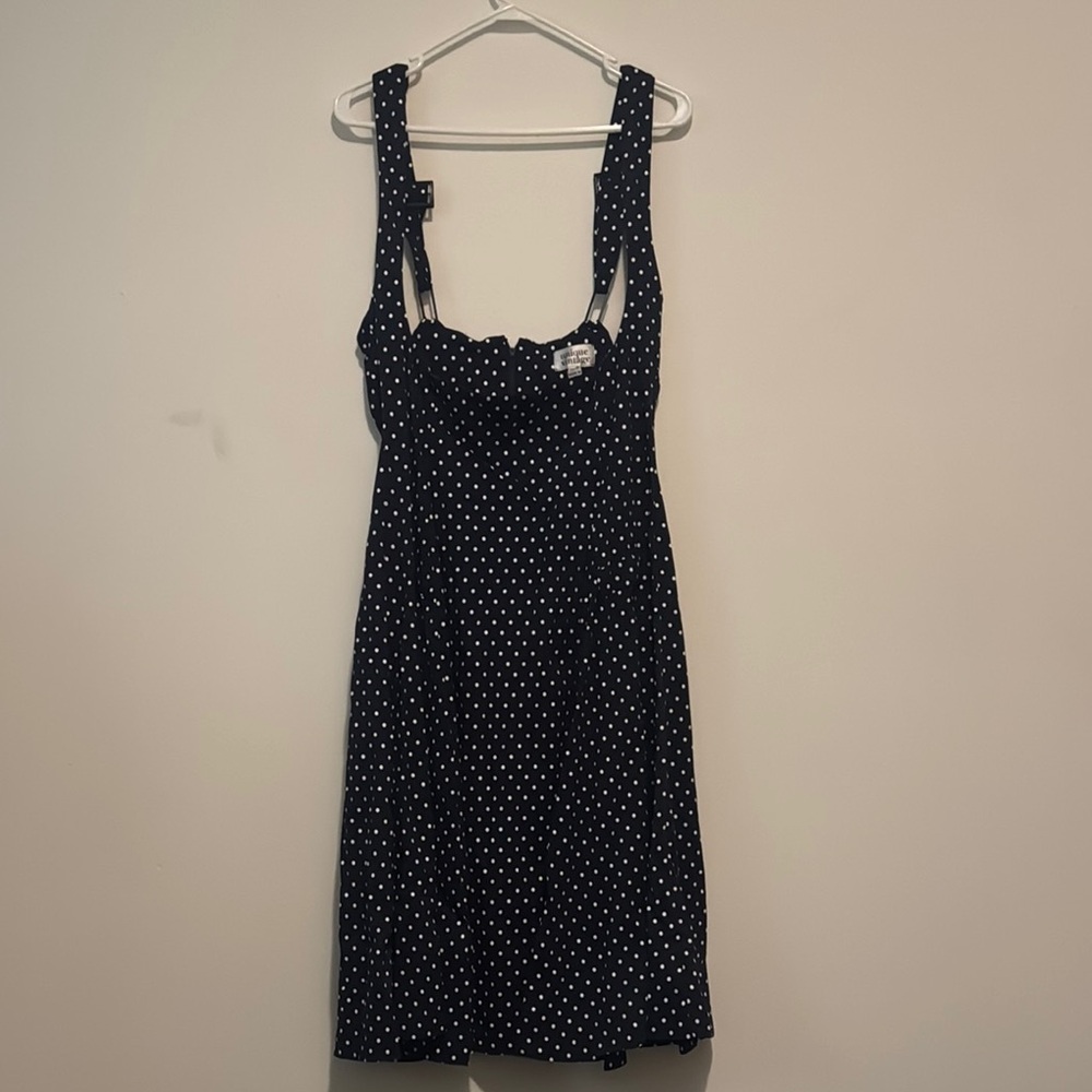 Navy Polka Dot Unique Vintage midi dress Pinafore XL/14